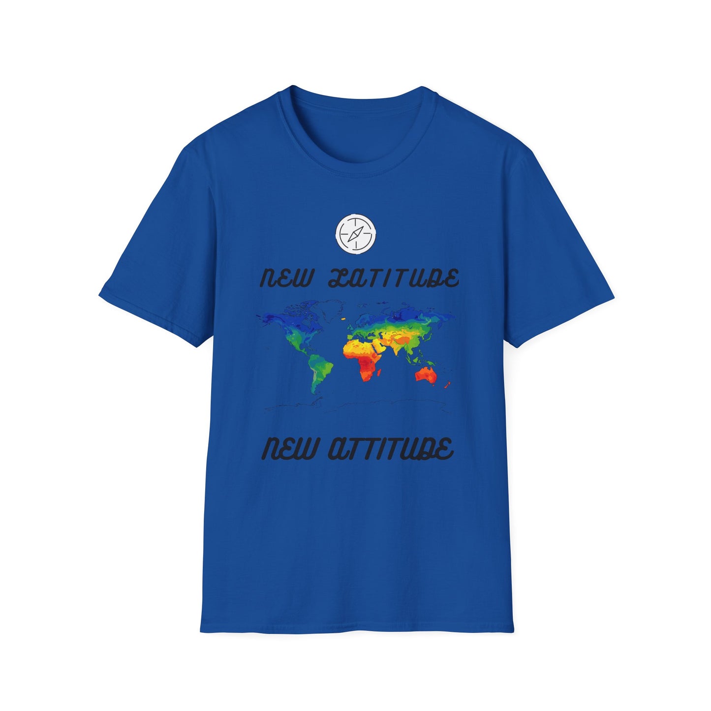 New Latitude New Attitude Map T-Shirt, Colorful World Map Travel Tee, 100%Cotton