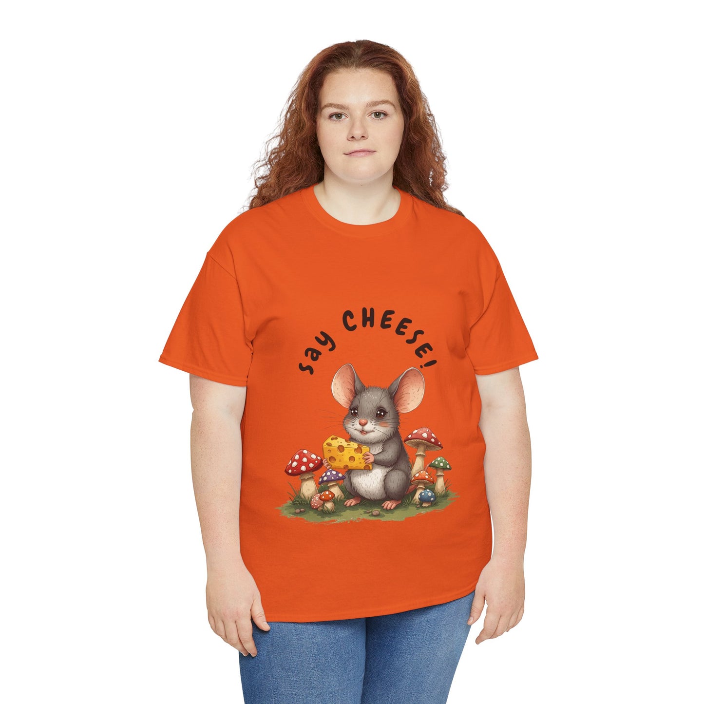 Say Cheese! Cute Mouse Graphic Tee, Say Cheese Unisex Heavy Cotton Tee, Whimsical T-Shirt, Nature Lover Gift, Fun Animal Apparel, Playful Fashion