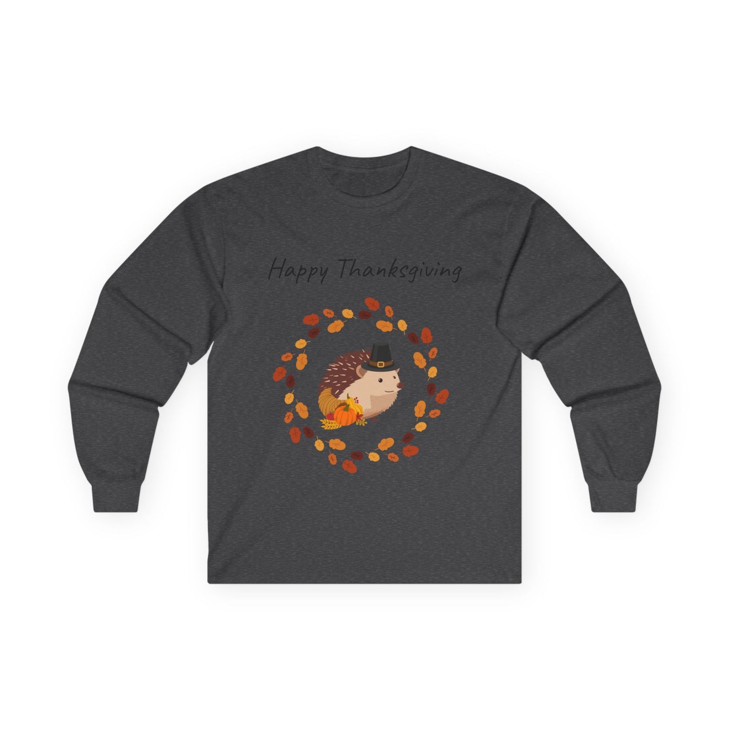Thanksgiving Hedgehog Long Sleeve Tee, Cute Fall Tee, Thanksgiving Shirt, Unisex Holiday Apparel, Autumn Fashion