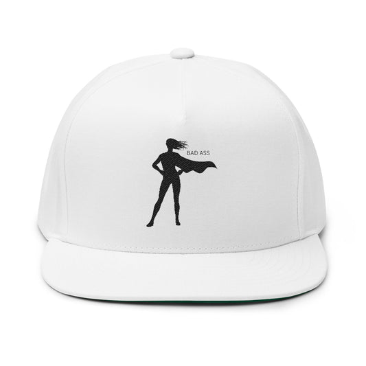 Bad Ass Empowerment Flat Bill Cap | Stylish Snapback, Eco-Friendly, Perfect Gift for Superhero Fans, Everyday Wear, Workouts