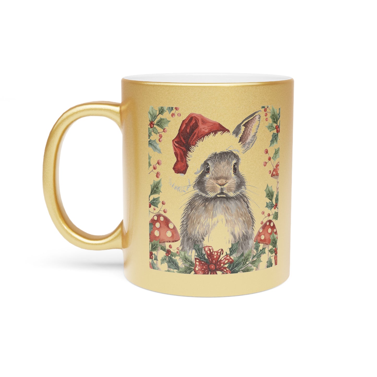 Festive Bunny Metallic Mug | Holiday Gift, Christmas Coffee Cup, Cute Bunny Decor, Seasonal Drinkware, Unique Gift Idea
