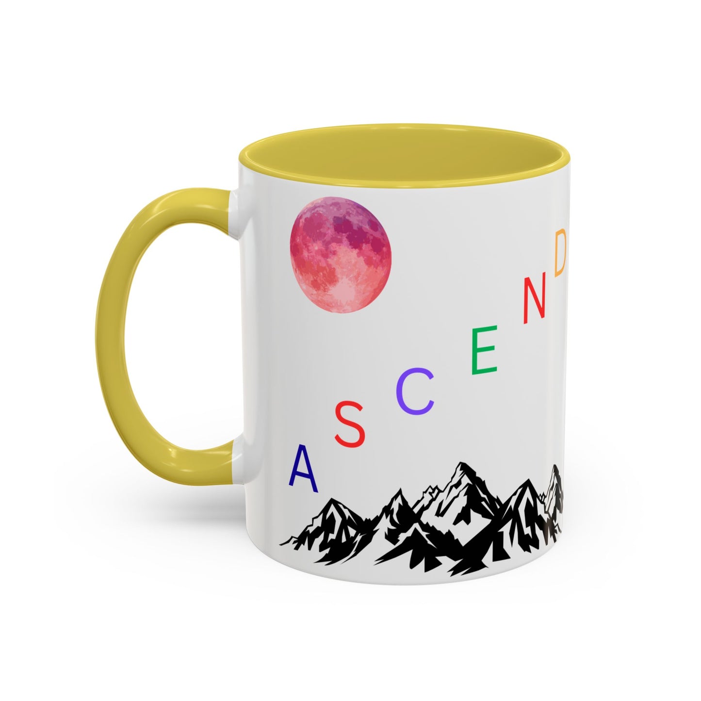 Ascend Mountain Mug — Colorful Rainbow Lettering with Pink Moon (11oz/15oz)