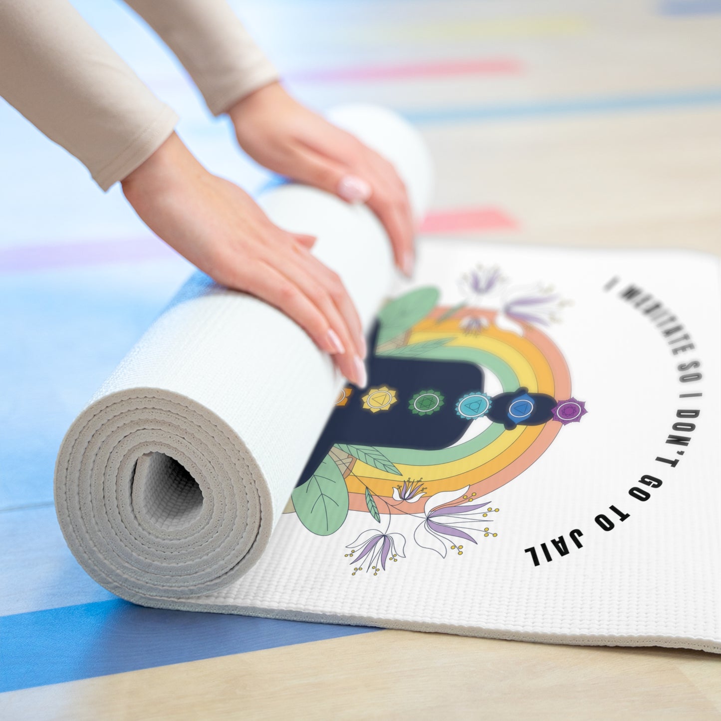 Funny Meditation Foam Yoga Mat | Inspirational Mat for Yoga Practice, Home Workouts, Gifts for Yoga Lovers, Fitness Motivation