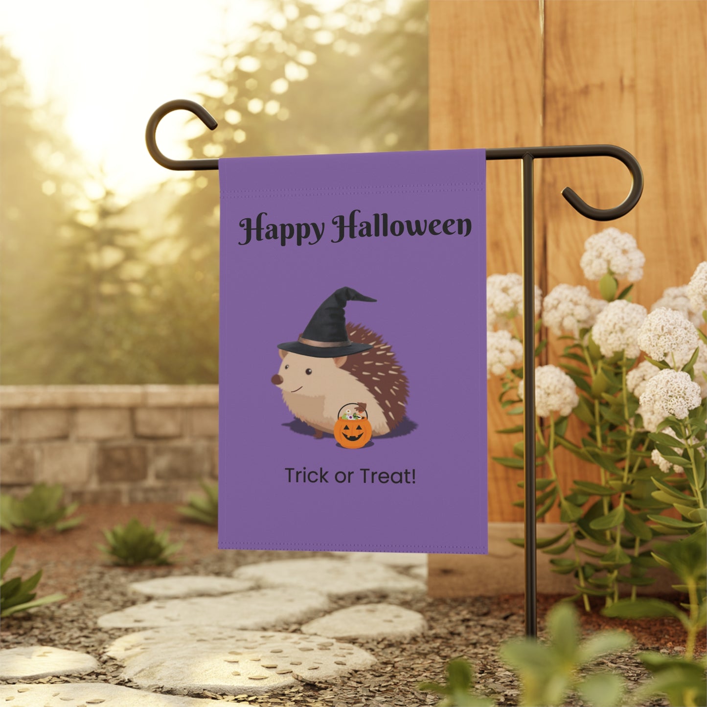 Halloween Garden Banner, Seasonal Decor, Outdoor Decoration, Trick or Treat Sign, Hedgehog Flag, Fall Home Accessory