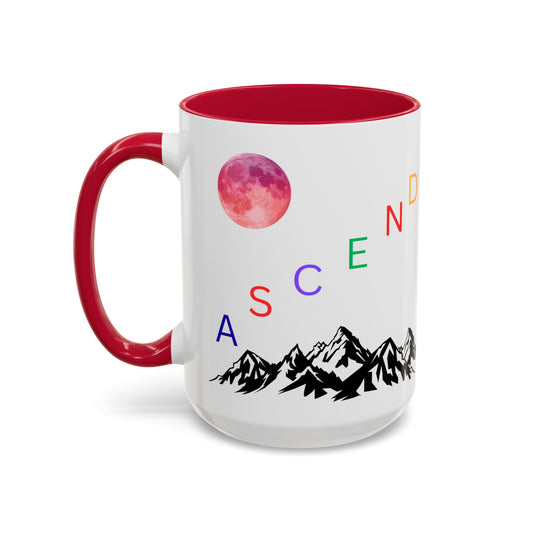 Ascend Mountain Mug — Colorful Rainbow Lettering with Pink Moon (11oz/15oz)