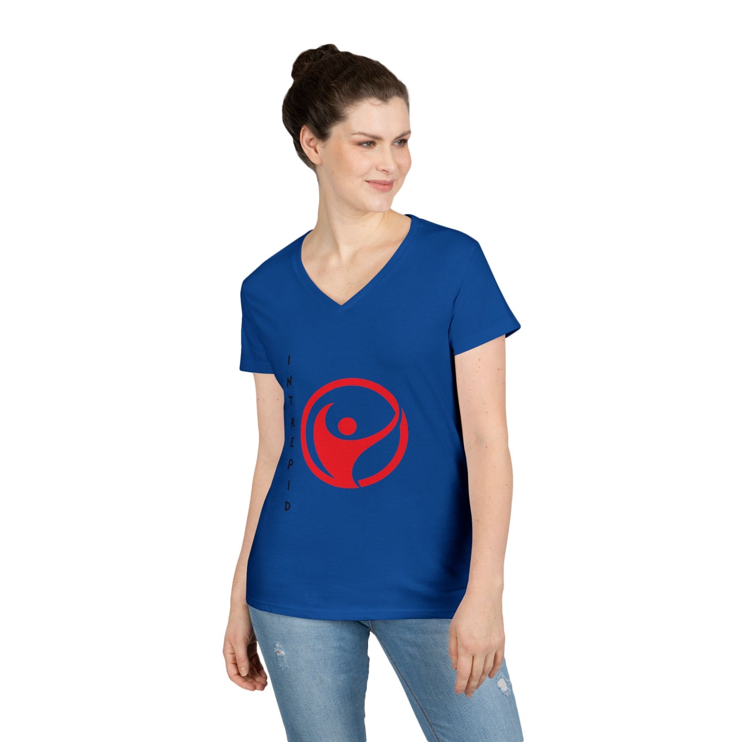 Intrepid Red Figure V-Neck, 100% Cotton Womens Tee