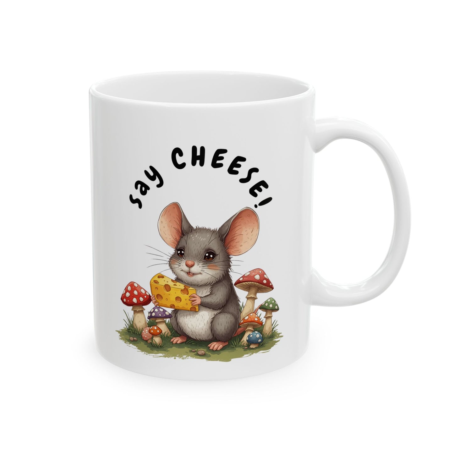 Whimsical Ceramic Mug with Mushroom Design, Perfect Gift for Nature Lovers, Say Cheese Mug, Coffee Lover Gift, Unique Kitchen Decor