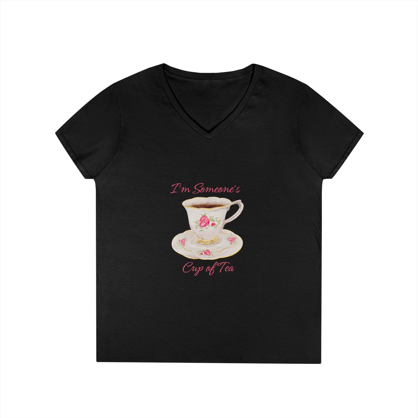Charming Cup of Tea V-Neck T-Shirt, Girlfriend Gift, Tea Lover Tee, Floral V-Neck, Funny Sarcastic Shirt, Everyday Comfort Top