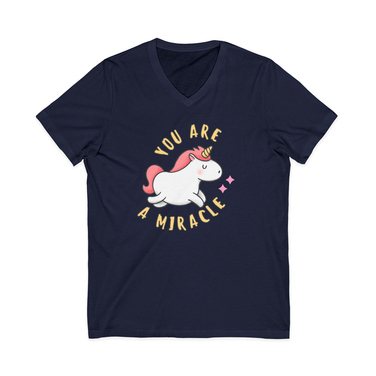 You Are a Miracle Unicorn V-Neck Tee, Unisex 100% Cotton