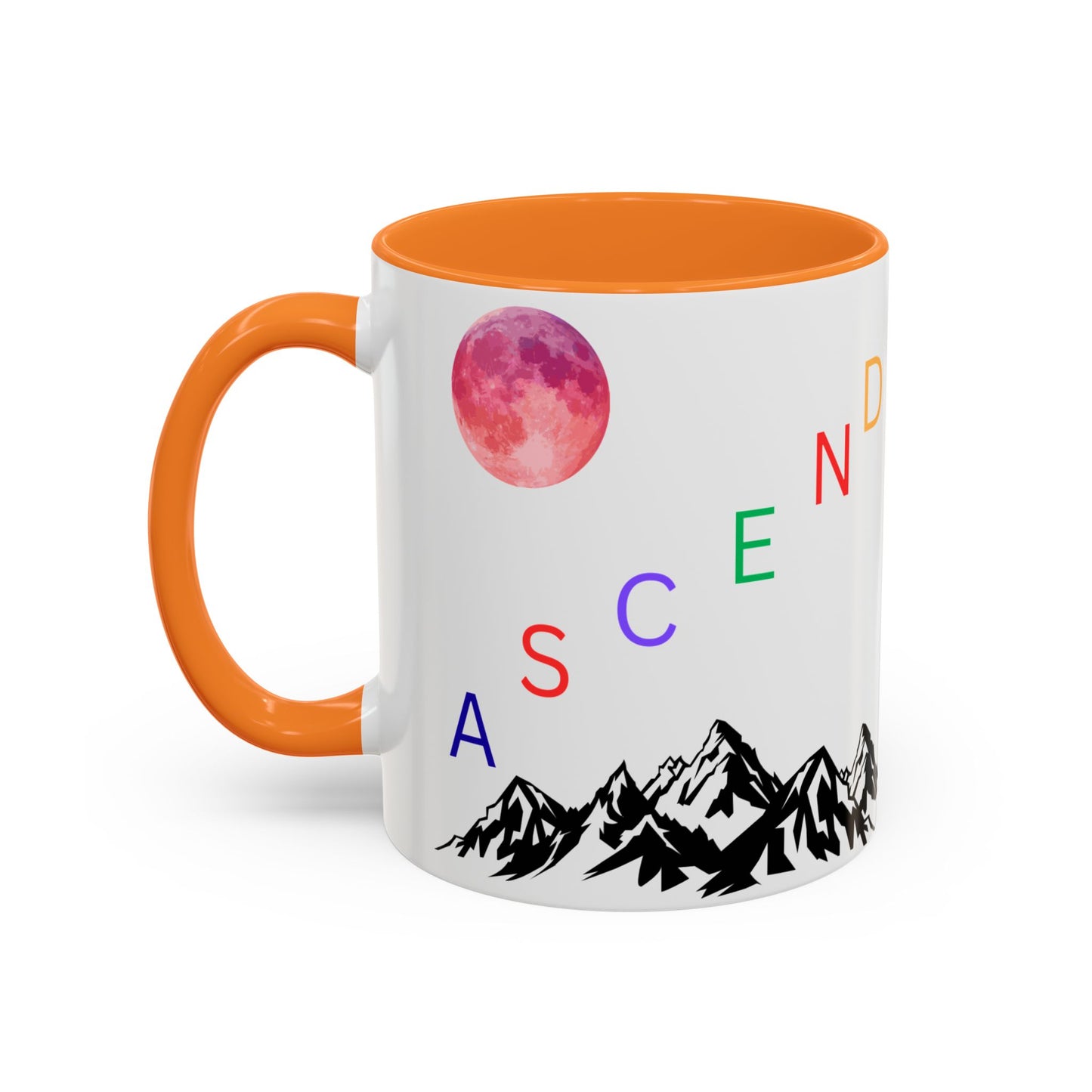 Ascend Mountain Mug — Colorful Rainbow Lettering with Pink Moon (11oz/15oz)