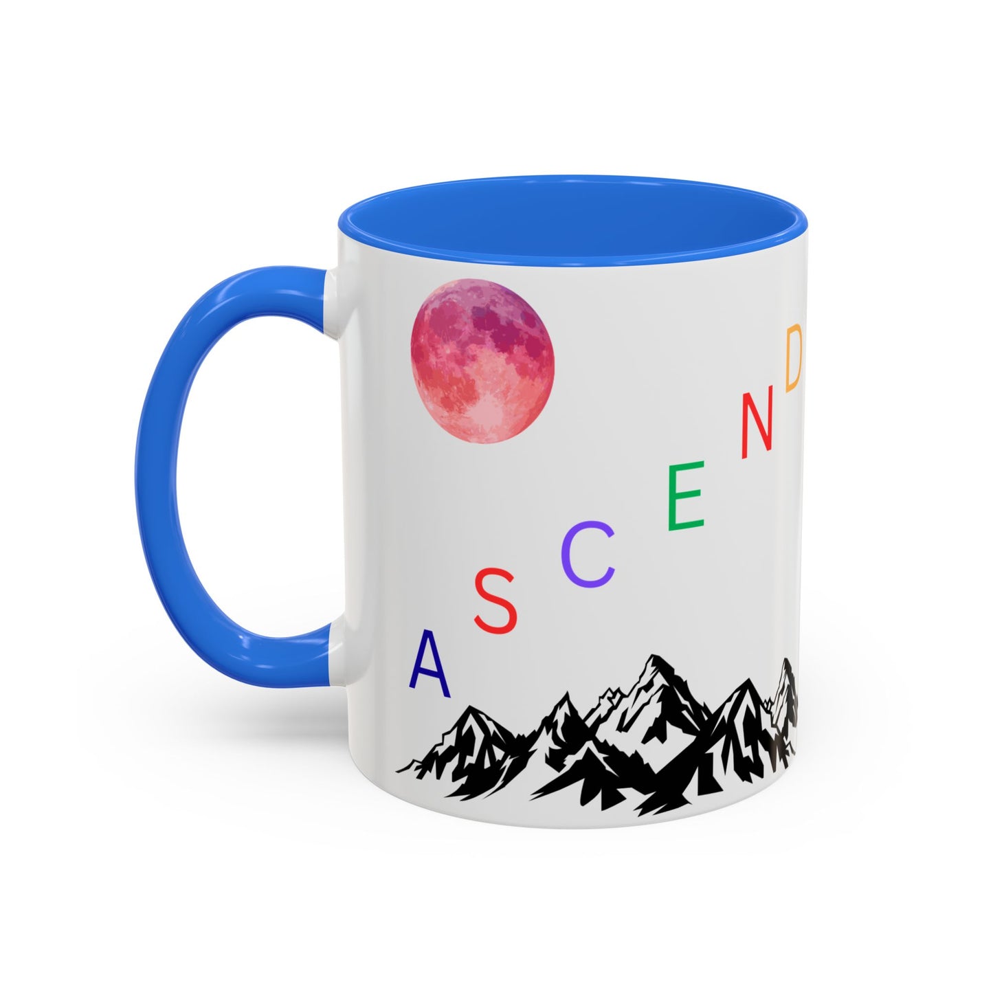Ascend Mountain Mug — Colorful Rainbow Lettering with Pink Moon (11oz/15oz)