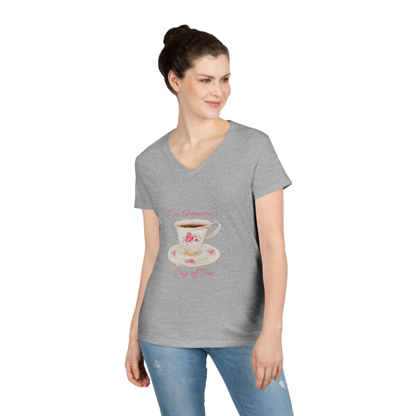 Charming Cup of Tea V-Neck T-Shirt, Girlfriend Gift, Tea Lover Tee, Floral V-Neck, Funny Sarcastic Shirt, Everyday Comfort Top