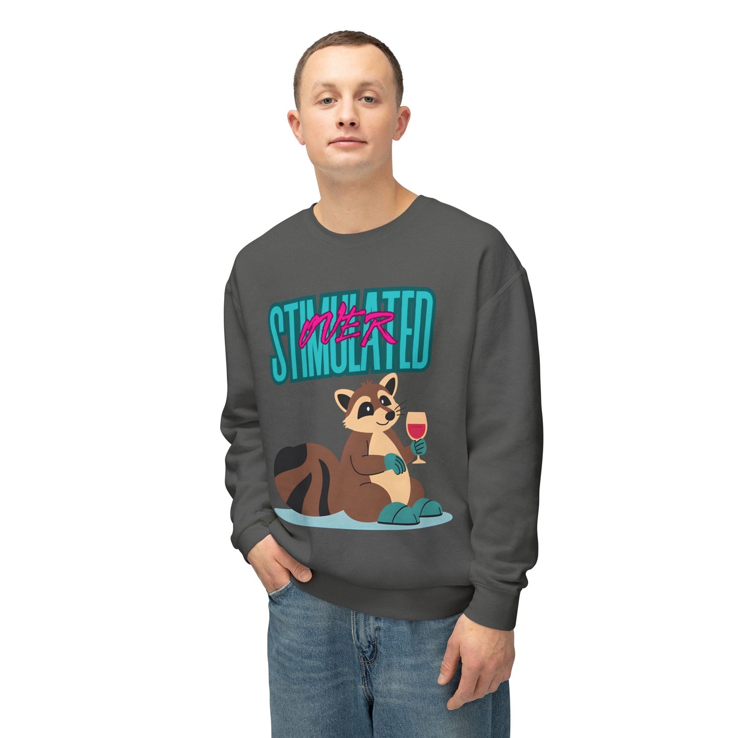 Raccoon 'Overstimulated' Crewneck Unisex Sweatshirt