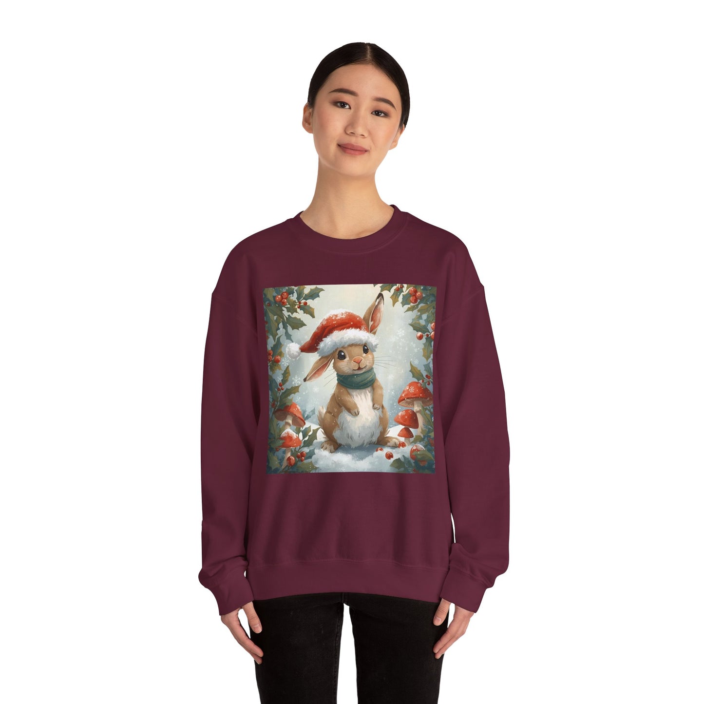 Festive Bunny Crewneck Sweatshirt - Cute Holiday Gift, Winter Fashion, Cozy Sweatshirt, Animal Lover Gift, Christmas Apparel
