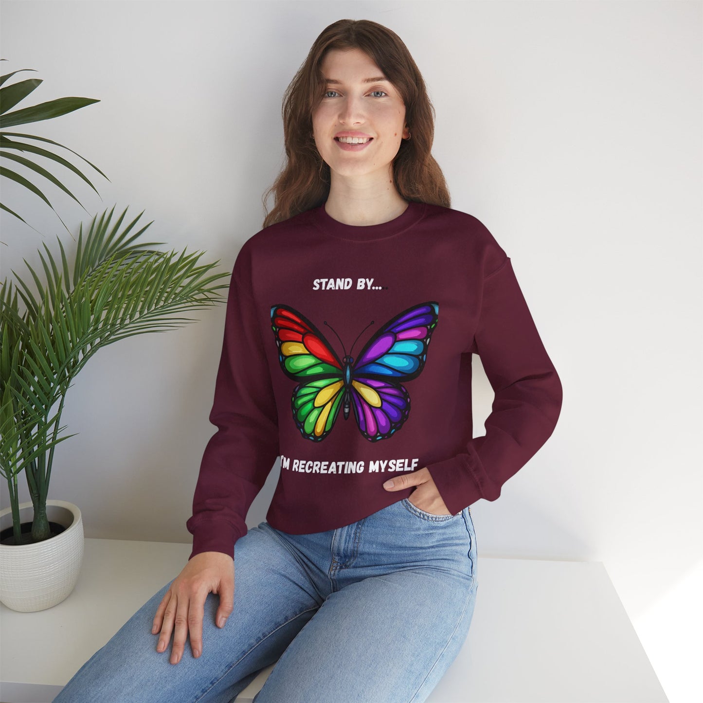 Colorful Butterfly Inspirational Crewneck Sweatshirt, Relaxed Fit, Perfect for Personal Growth Gifts, Self-Discovery, Cozy Apparel