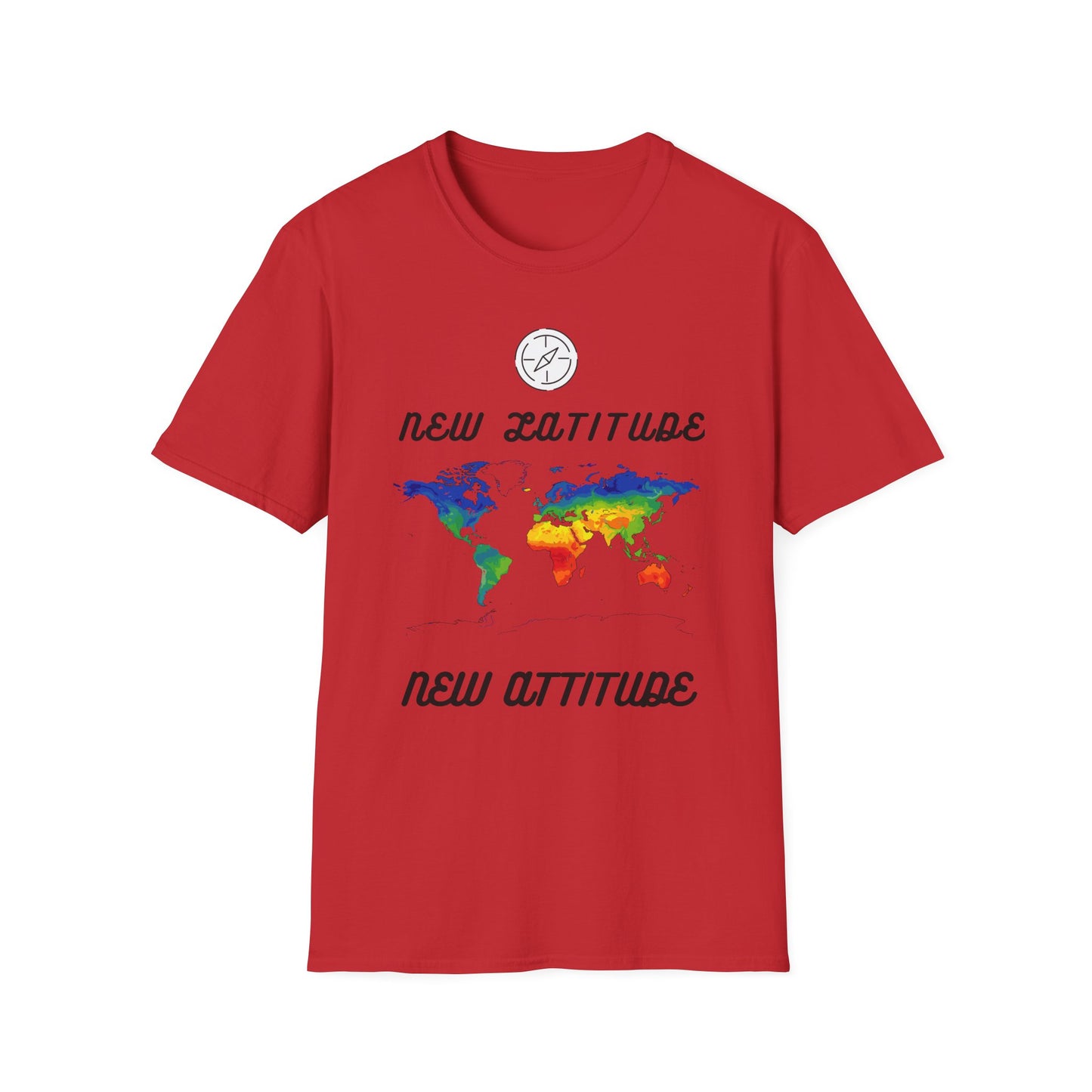 New Latitude New Attitude Map T-Shirt, Colorful World Map Travel Tee, 100%Cotton