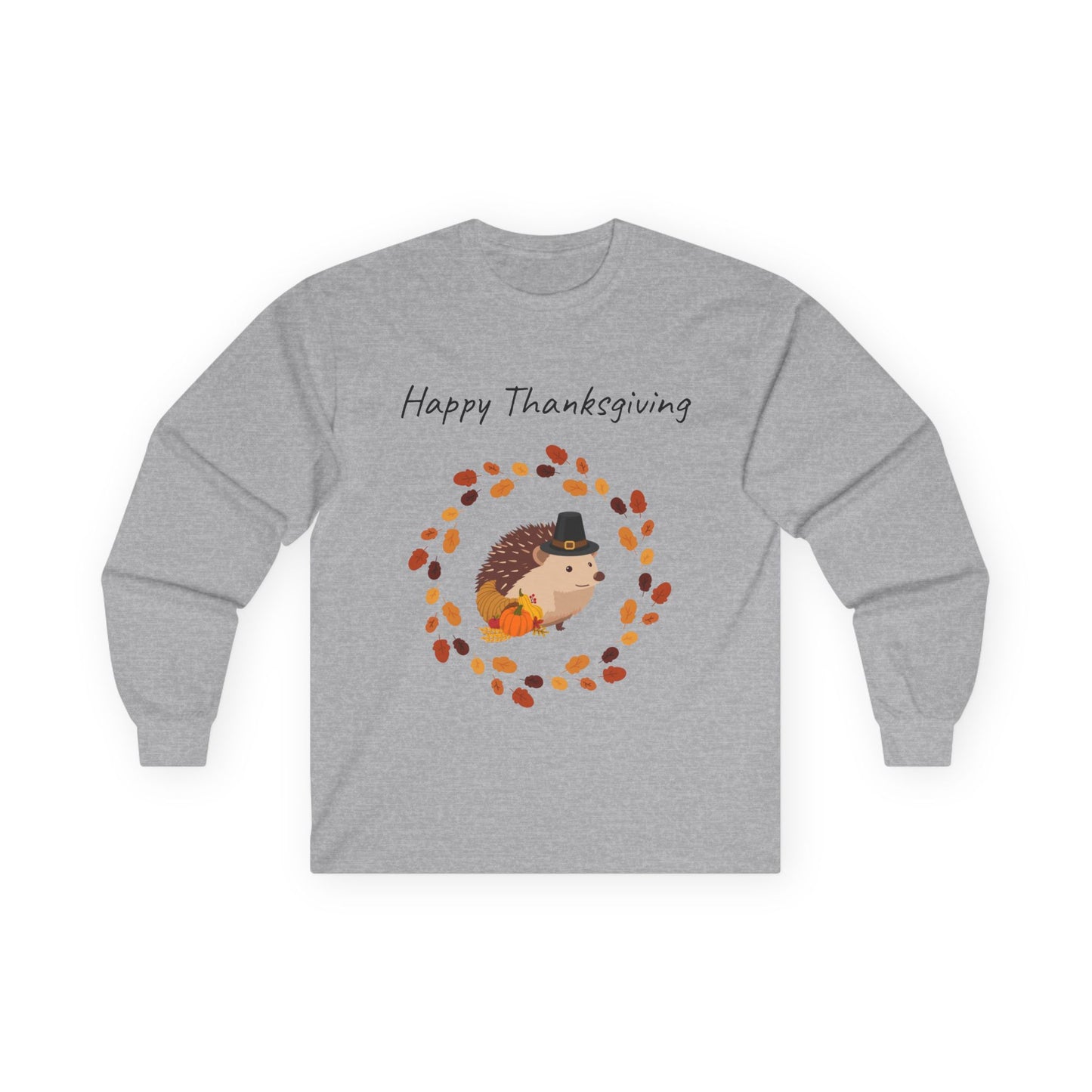 Thanksgiving Hedgehog Long Sleeve Tee, Cute Fall Tee, Thanksgiving Shirt, Unisex Holiday Apparel, Autumn Fashion