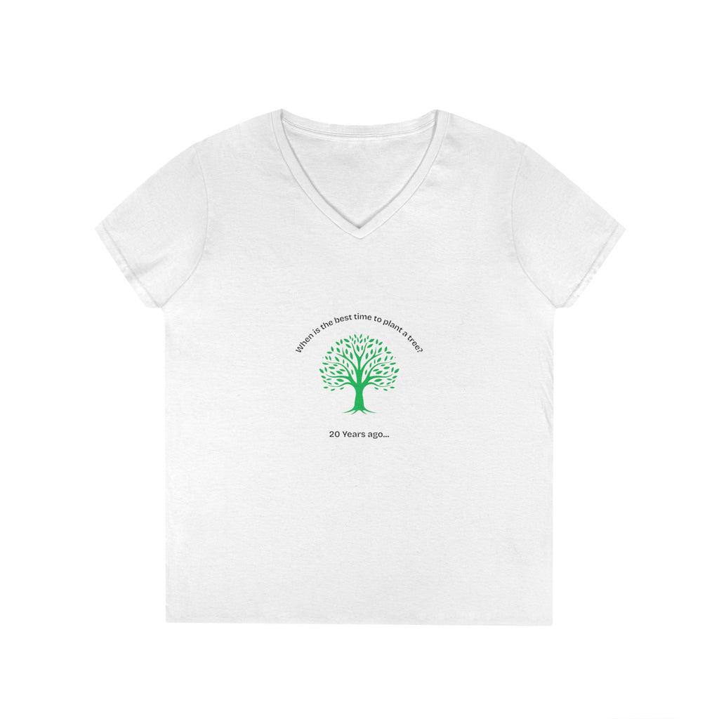 When is the best time to plant a tree Eco-Friendly Inspirational V-Neck T-Shirt, Nature Lover Gift, Earth Day Apparel, Unique T-Shirt, Positive Message Tee