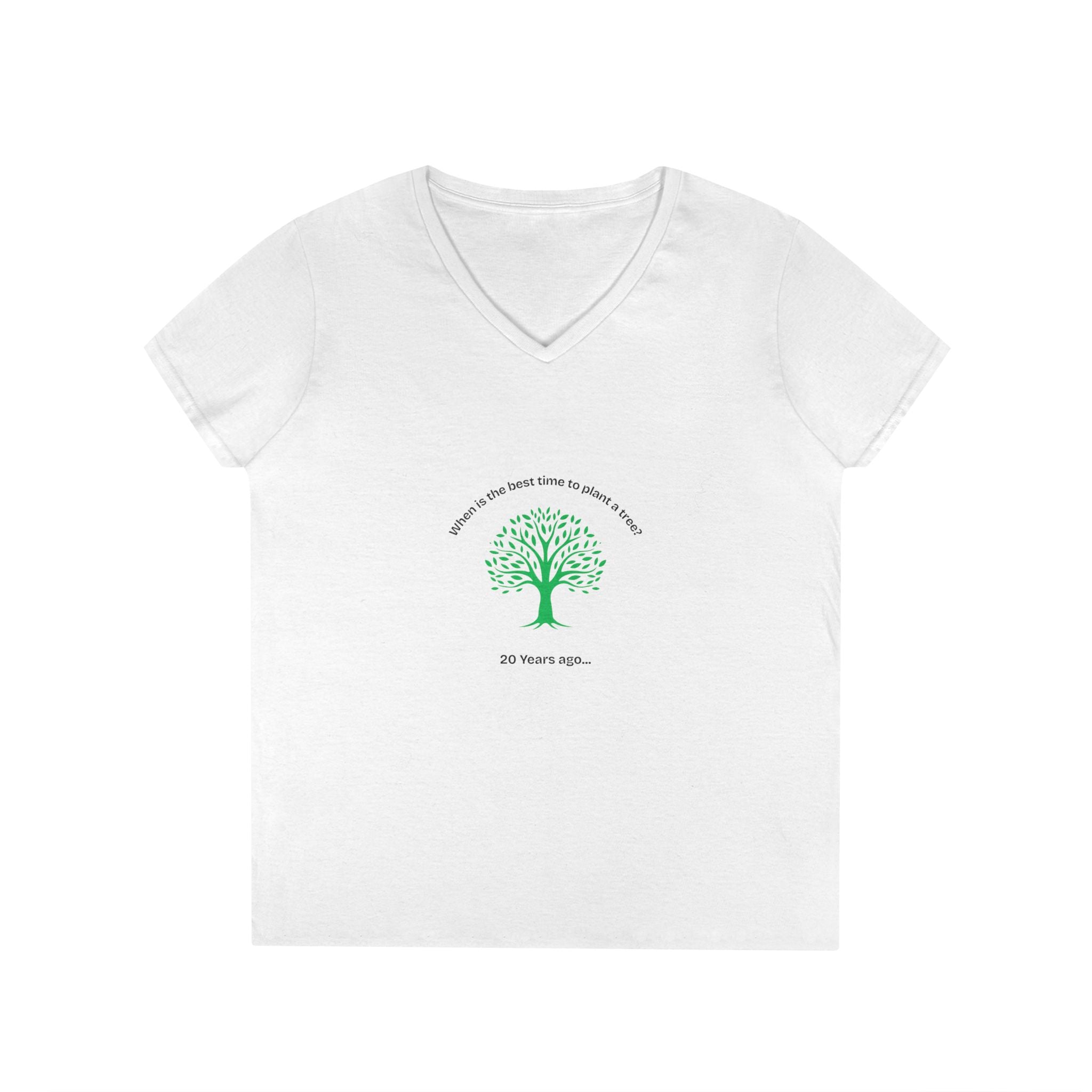 When is the best time to plant a tree Eco-Friendly Inspirational V-Neck T-Shirt, Nature Lover Gift, Earth Day Apparel, Unique T-Shirt, Positive Message Tee