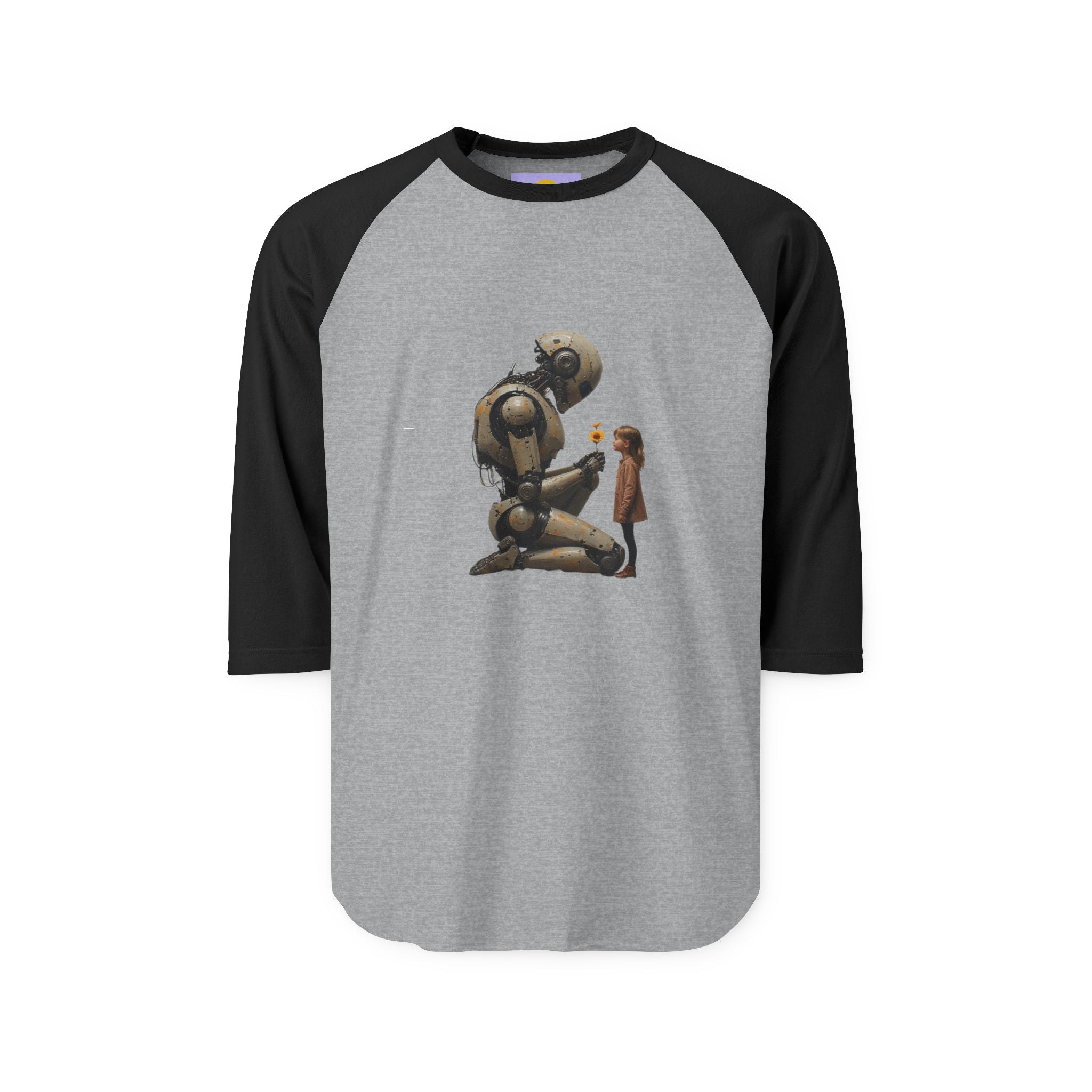 Robot and girl Vintage Robot Art Raglan Shirt, Unisex Tee, Gift for Tech Lovers, Casual Wear, Retro Style, Unique Graphic T-Shirt
