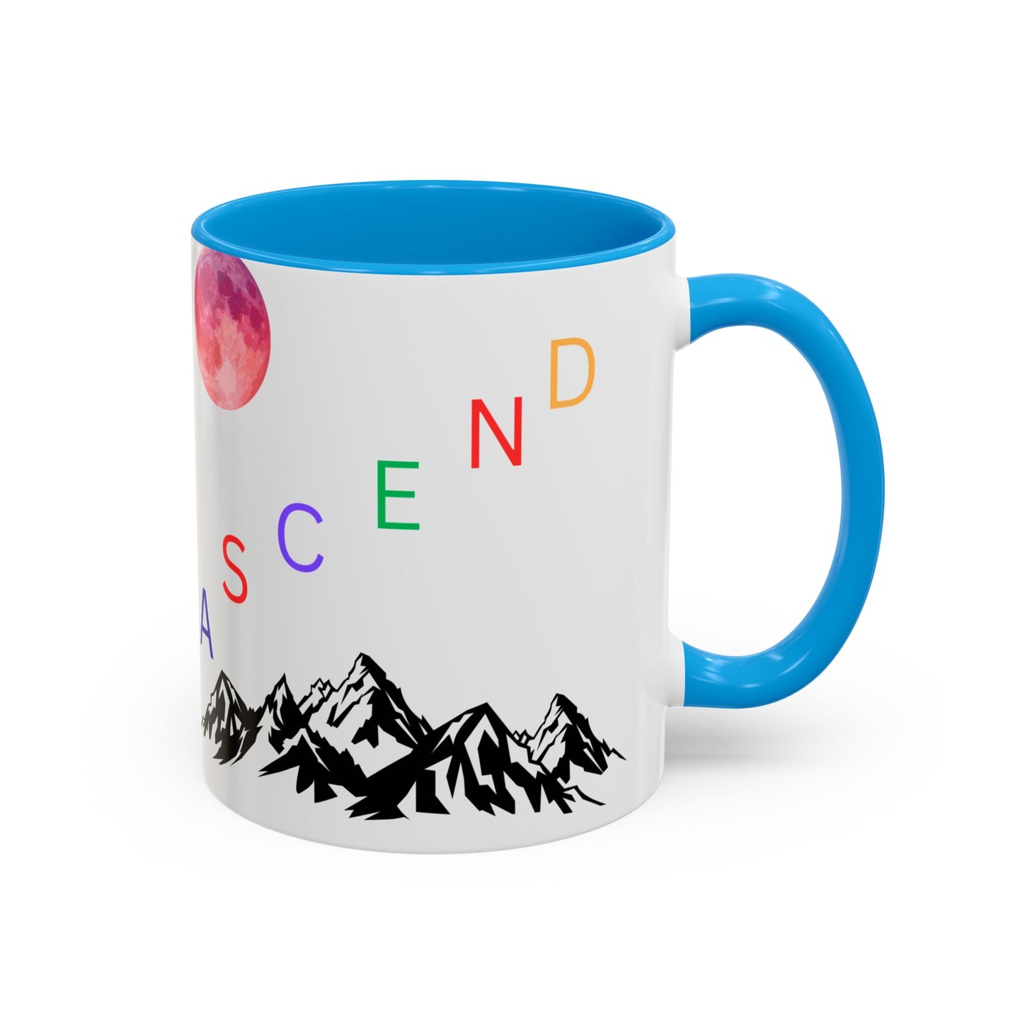 Ascend Mountain Mug — Colorful Rainbow Lettering with Pink Moon (11oz/15oz)