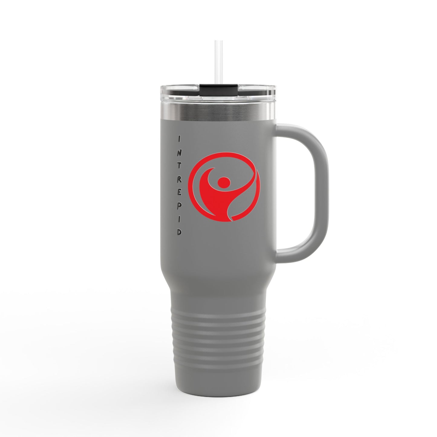 Intrepid 40oz Insulated Travel Mug — White Motivational Logo Tumbler (Keeps Drinks Hot & Cold)