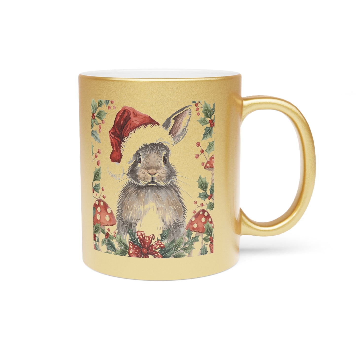 Festive Bunny Metallic Mug | Holiday Gift, Christmas Coffee Cup, Cute Bunny Decor, Seasonal Drinkware, Unique Gift Idea