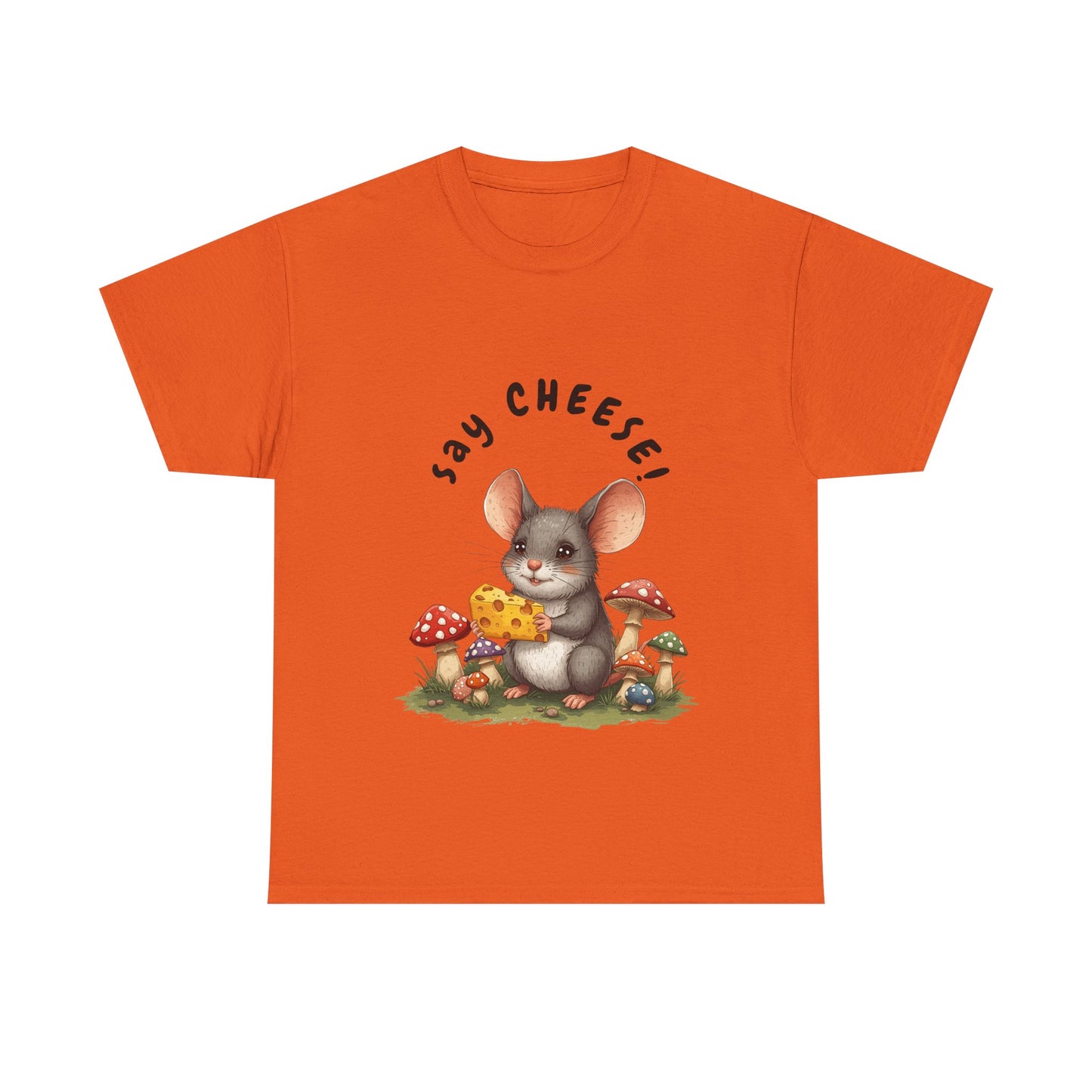 Say Cheese! Cute Mouse Graphic Tee, Say Cheese Unisex Heavy Cotton Tee, Whimsical T-Shirt, Nature Lover Gift, Fun Animal Apparel, Playful Fashion