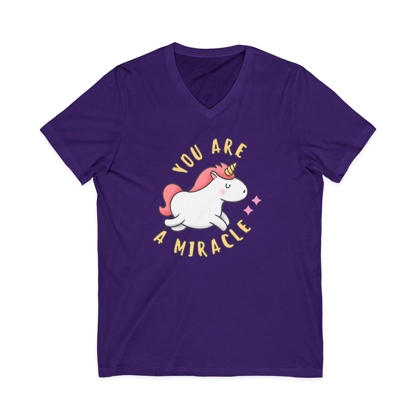 You Are a Miracle Unicorn V-Neck Tee, Unisex 100% Cotton