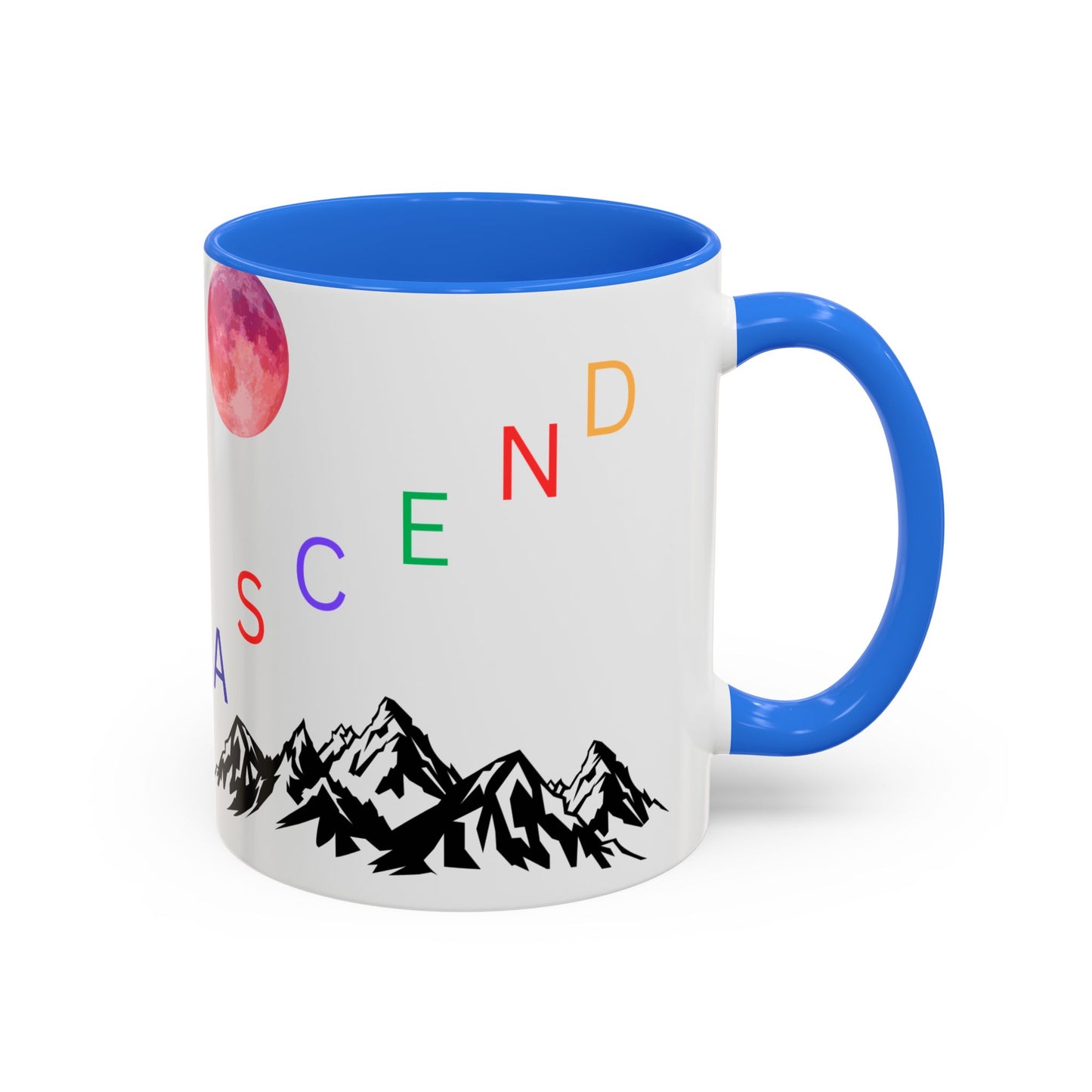 Ascend Mountain Mug — Colorful Rainbow Lettering with Pink Moon (11oz/15oz)