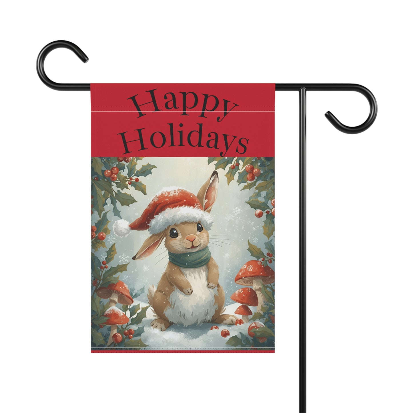 Festive Garden Banner, Happy Holidays Decoration, Rabbit Garden Flag, Outdoor Holiday Decor, Christmas Yard Banner, Seasonal Home Decor