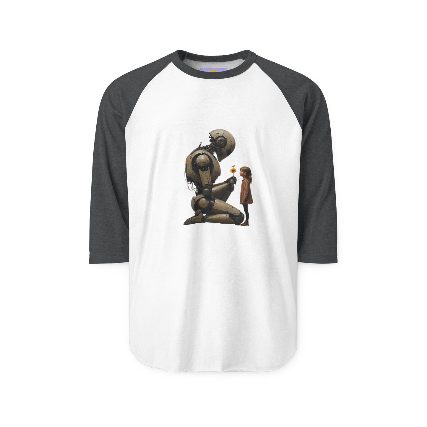 Robot and girl Vintage Robot Art Raglan Shirt, Unisex Tee, Gift for Tech Lovers, Casual Wear, Retro Style, Unique Graphic T-Shirt