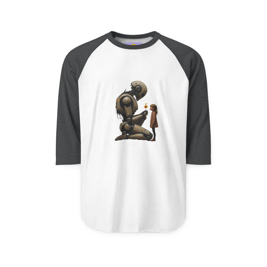 Robot and girl Vintage Robot Art Raglan Shirt, Unisex Tee, Gift for Tech Lovers, Casual Wear, Retro Style, Unique Graphic T-Shirt