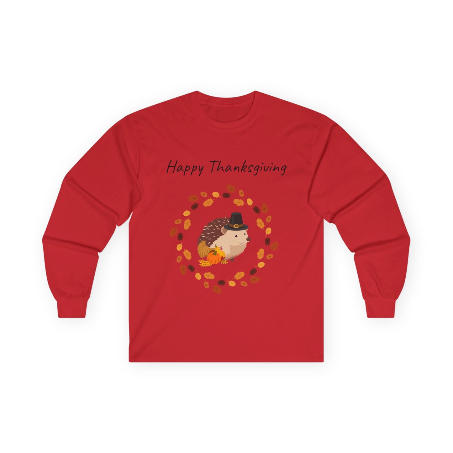 Thanksgiving Hedgehog Long Sleeve Tee, Cute Fall Tee, Thanksgiving Shirt, Unisex Holiday Apparel, Autumn Fashion