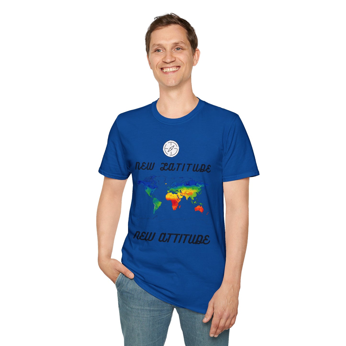 New Latitude New Attitude Map T-Shirt, Colorful World Map Travel Tee, 100%Cotton