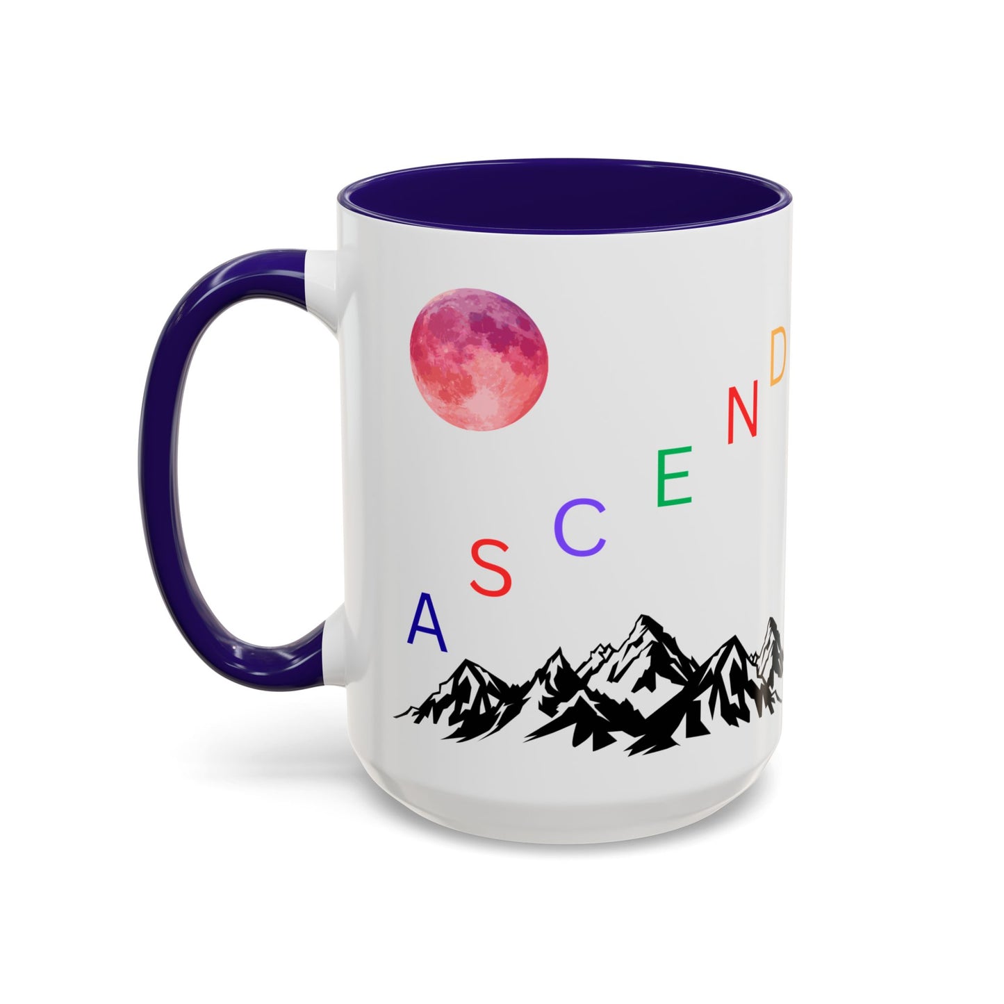Ascend Mountain Mug — Colorful Rainbow Lettering with Pink Moon (11oz/15oz)