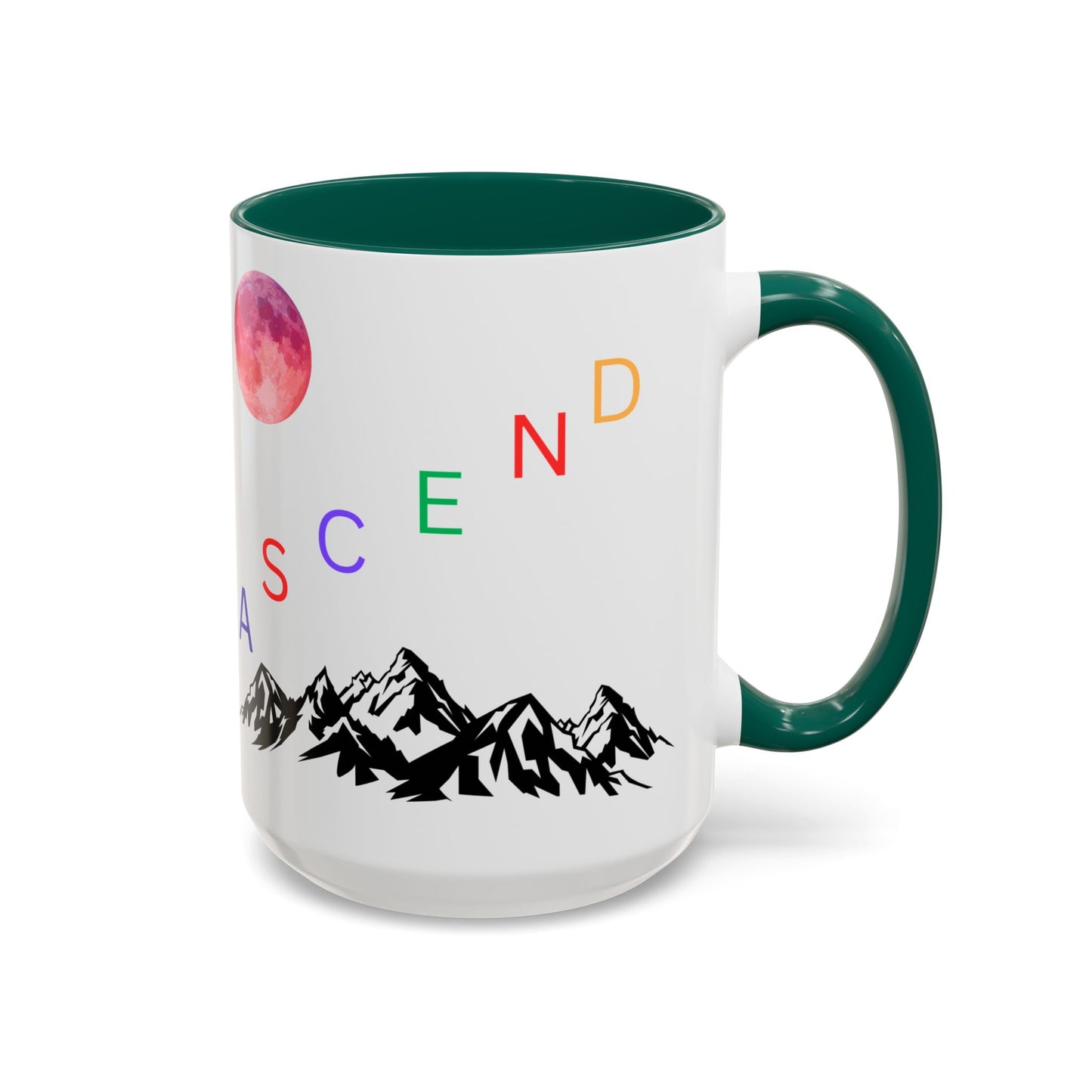 Ascend Mountain Mug — Colorful Rainbow Lettering with Pink Moon (11oz/15oz)