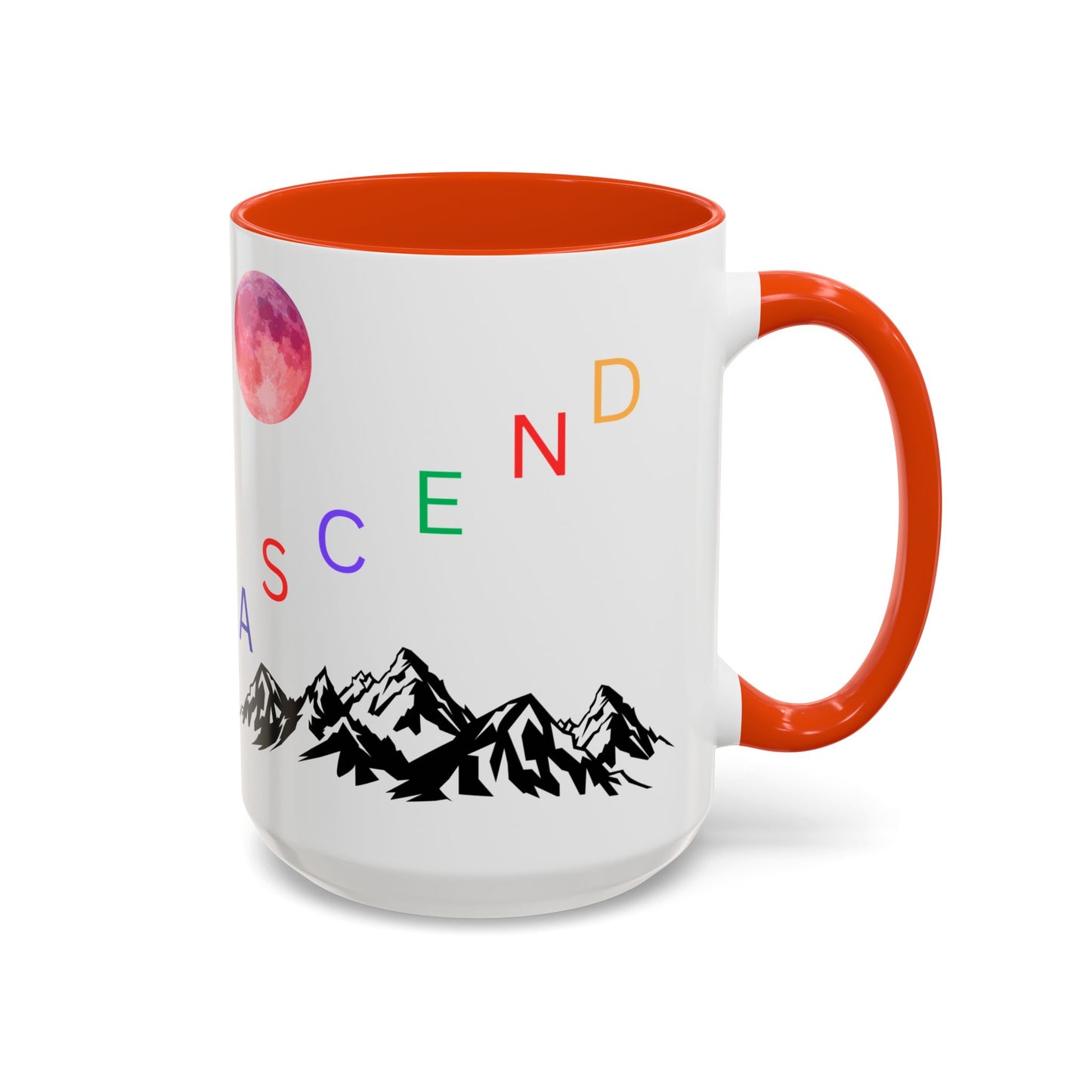 Ascend Mountain Mug — Colorful Rainbow Lettering with Pink Moon (11oz/15oz)