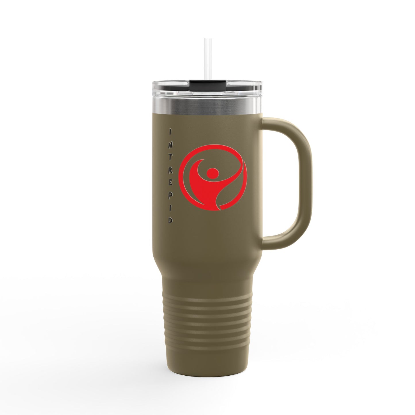Intrepid 40oz Insulated Travel Mug — White Motivational Logo Tumbler (Keeps Drinks Hot & Cold)
