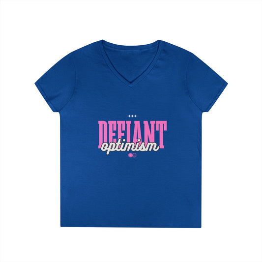 Defiant Optimism V-Neck Womens 100% Cotton Tee