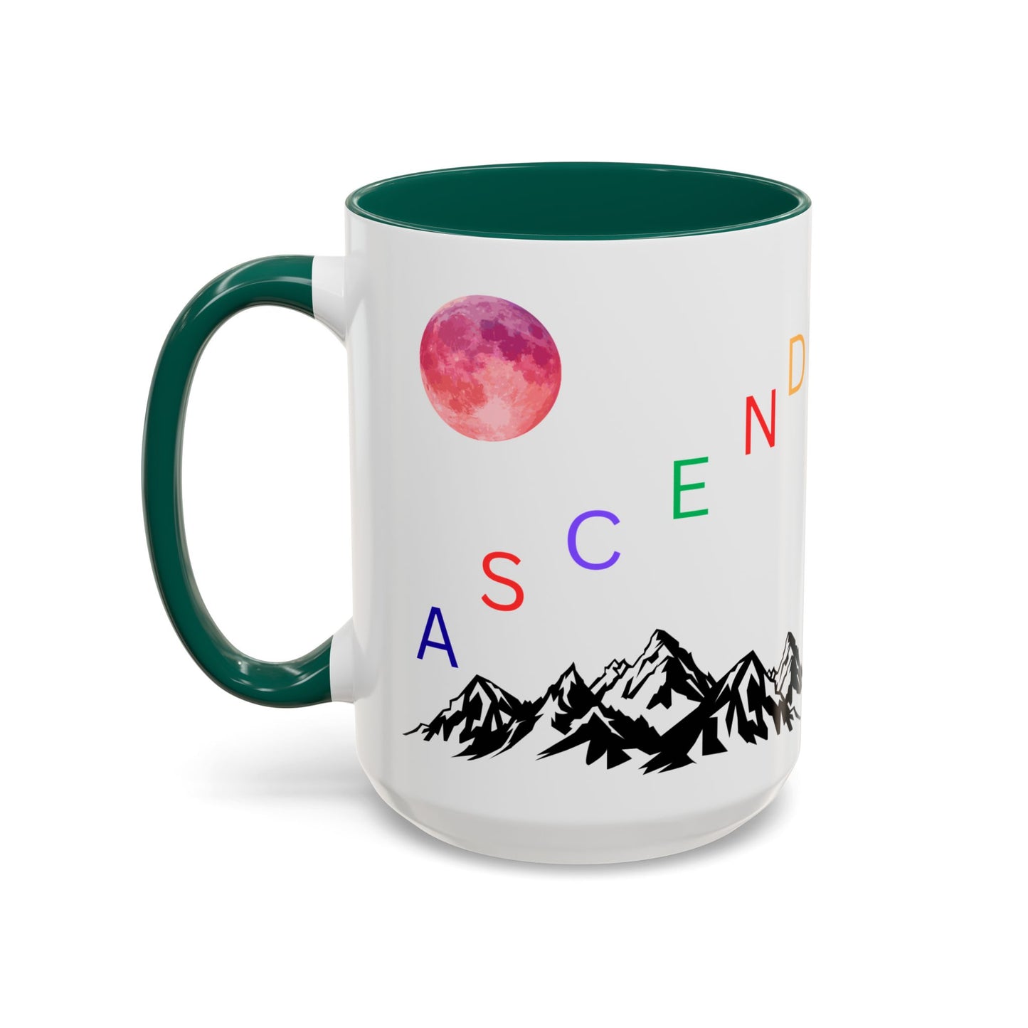 Ascend Mountain Mug — Colorful Rainbow Lettering with Pink Moon (11oz/15oz)