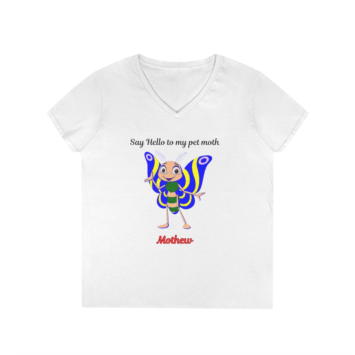 Whimsical Ladies' V-Neck T-Shirt | Say Hello to My Pet Moth Tee, Cute Graphic Shirt, Gift for Insect Lovers, Fun Casual Wear, [...]