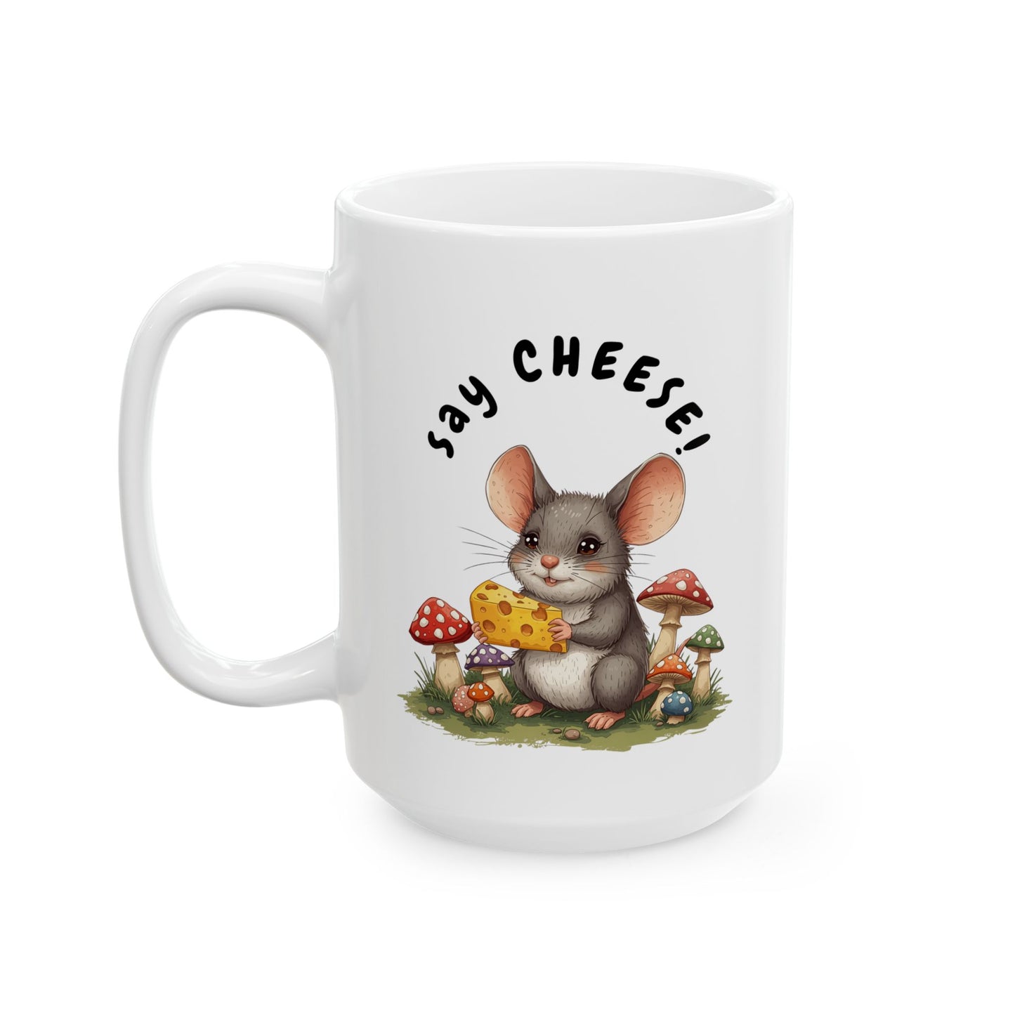 Whimsical Ceramic Mug with Mushroom Design, Perfect Gift for Nature Lovers, Say Cheese Mug, Coffee Lover Gift, Unique Kitchen Decor