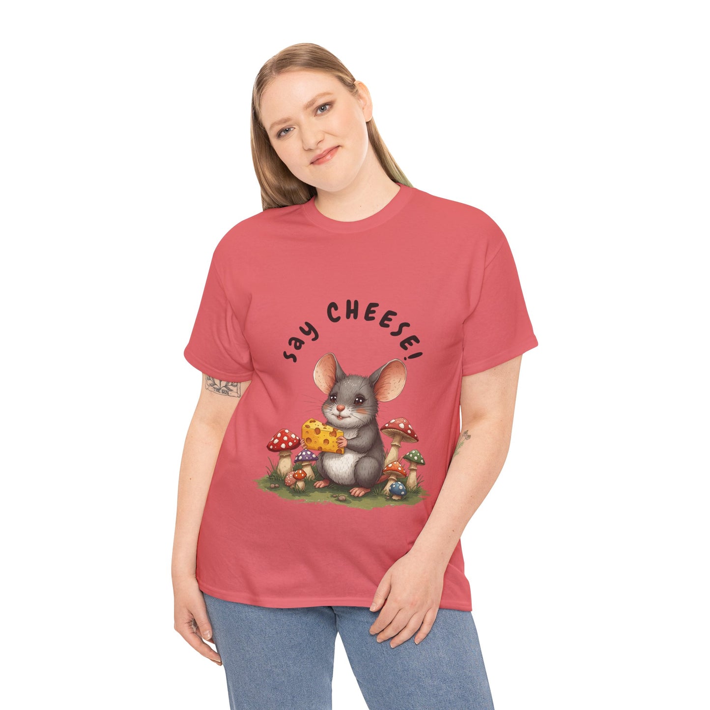 Say Cheese! Cute Mouse Graphic Tee, Say Cheese Unisex Heavy Cotton Tee, Whimsical T-Shirt, Nature Lover Gift, Fun Animal Apparel, Playful Fashion