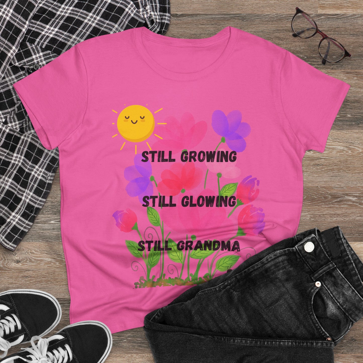 Floral Women's T-Shirt - Still Growing, Still Glowing, Grandma Gift, Mother's Day Tee, Spring Celebration Shirt, Gardening Top, Family [...]