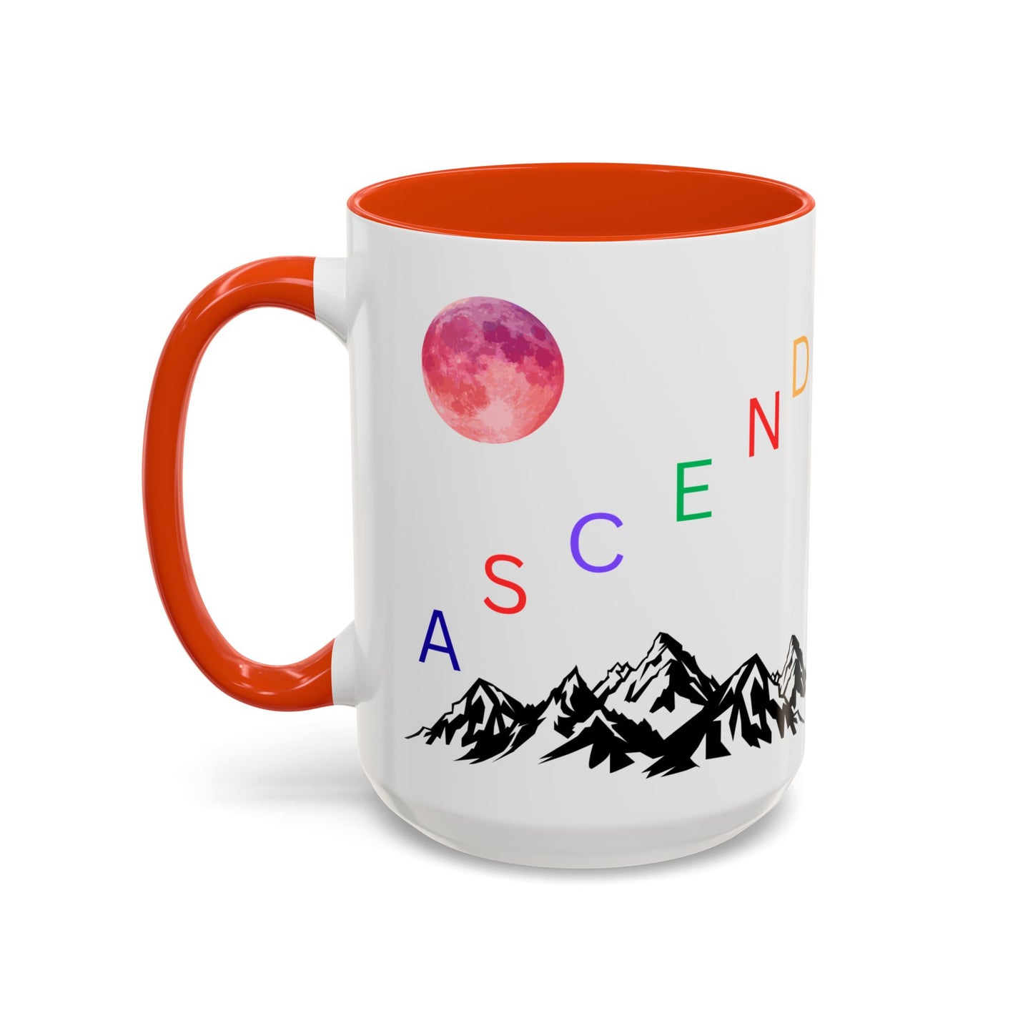 Ascend Mountain Mug — Colorful Rainbow Lettering with Pink Moon (11oz/15oz)