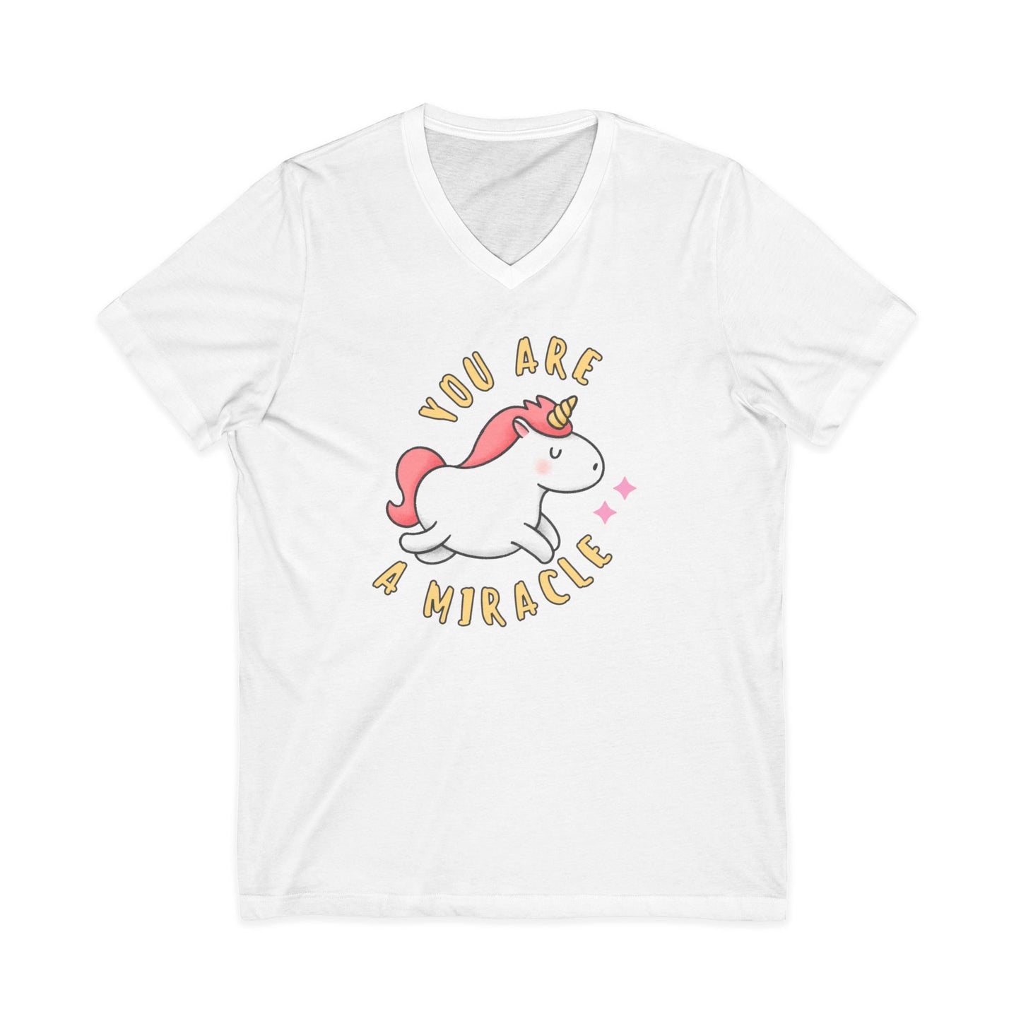 You Are a Miracle Unicorn V-Neck Tee, Unisex 100% Cotton