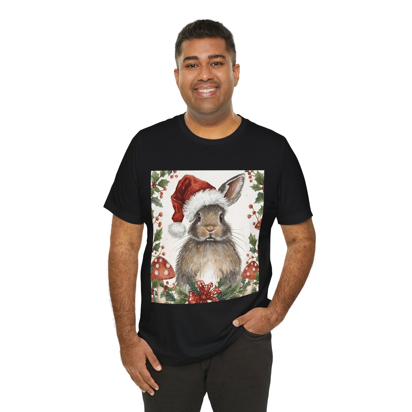 Christmas Bunny T-Shirt, Holiday Tee, Rabbit Shirt, Winter Apparel, Cute Christmas Gift, Seasonal Fashion