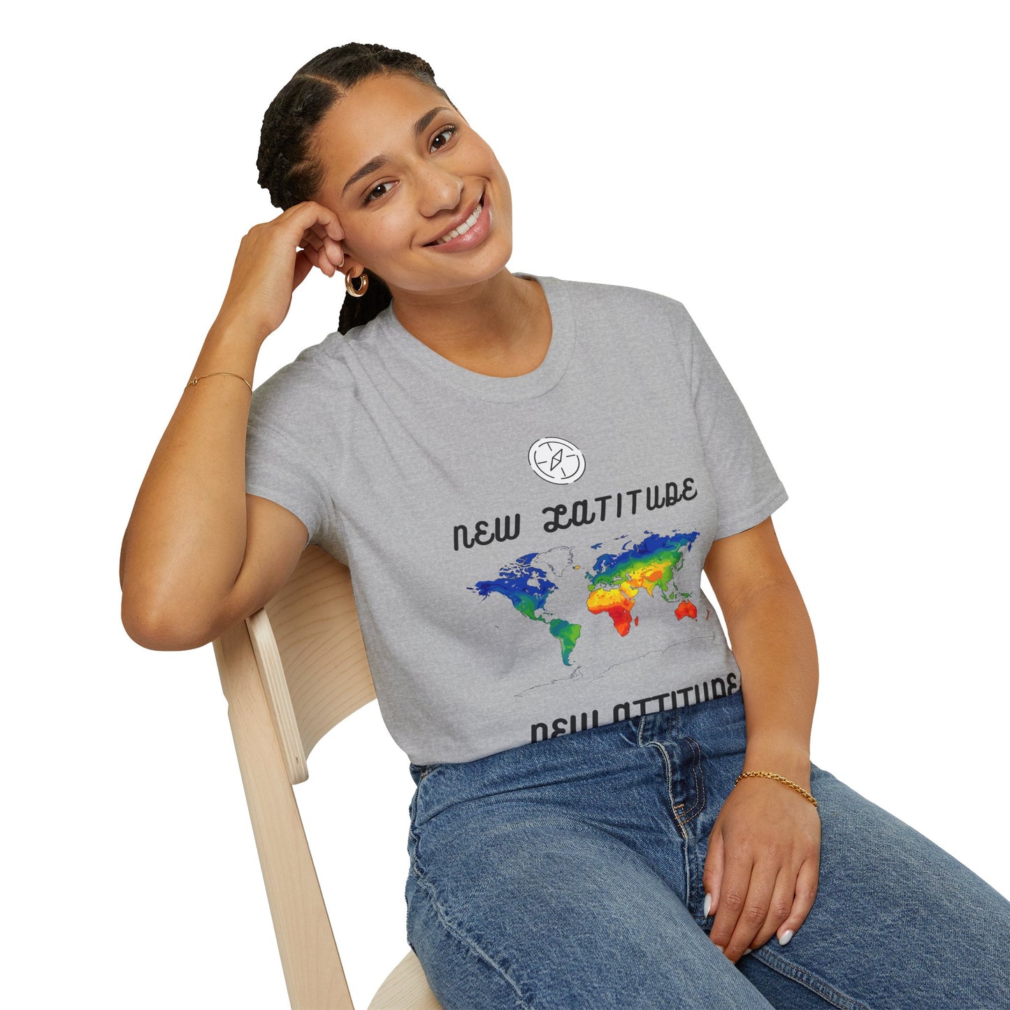 New Latitude New Attitude Map T-Shirt, Colorful World Map Travel Tee, 100%Cotton
