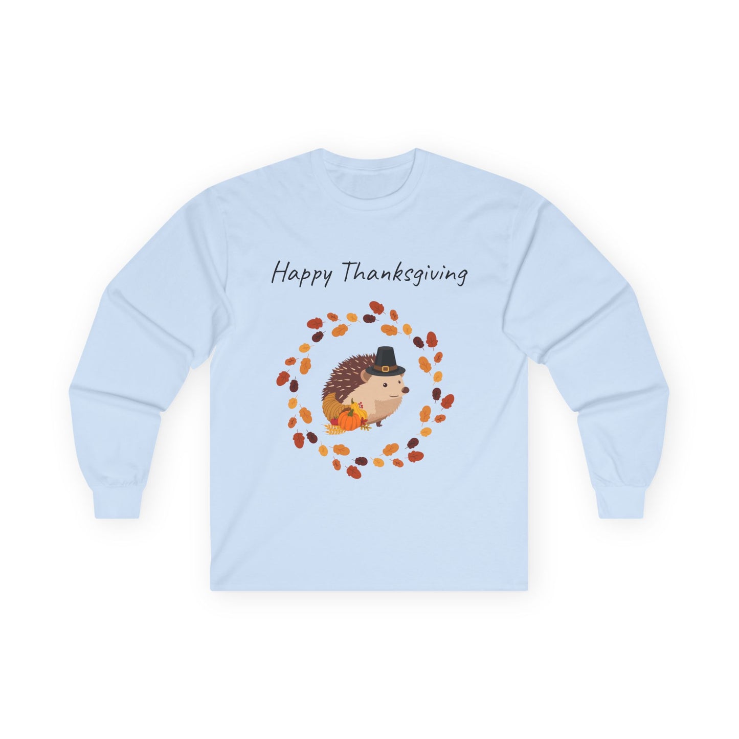 Thanksgiving Hedgehog Long Sleeve Tee, Cute Fall Tee, Thanksgiving Shirt, Unisex Holiday Apparel, Autumn Fashion